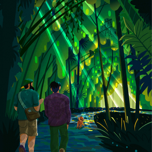 dog walk in the jungle