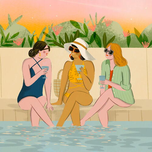 by the pool